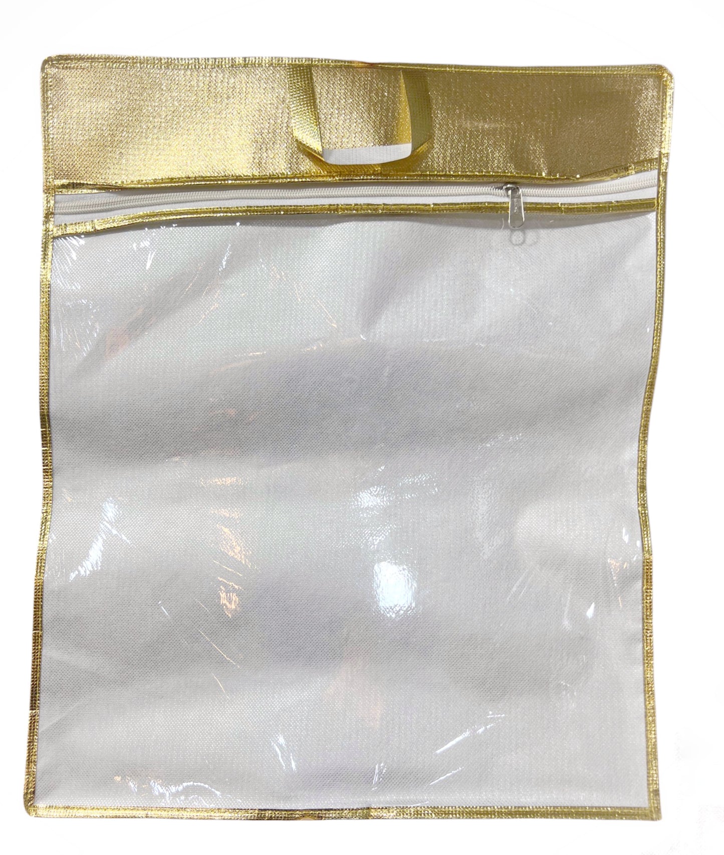 Golden Fancy Suit & Saree Packing Bag – Transparent Dress Cover with Zipper