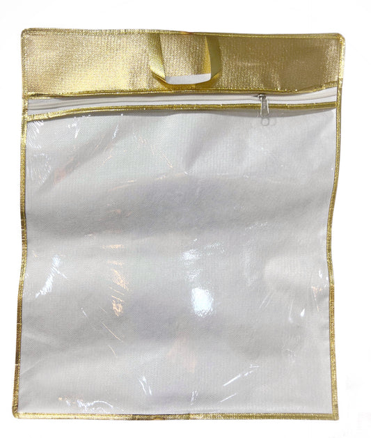 Golden Fancy Suit & Saree Packing Bag – Transparent Dress Cover with Zipper