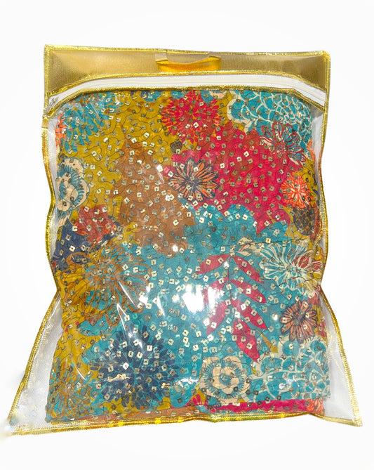 Golden Fancy Suit & Saree Packing Bag – Transparent Dress Cover with Zipper