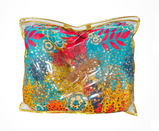 Transparent Suit & Dress Packing Bag with White Fabric and Golden Border – Zipper Closure