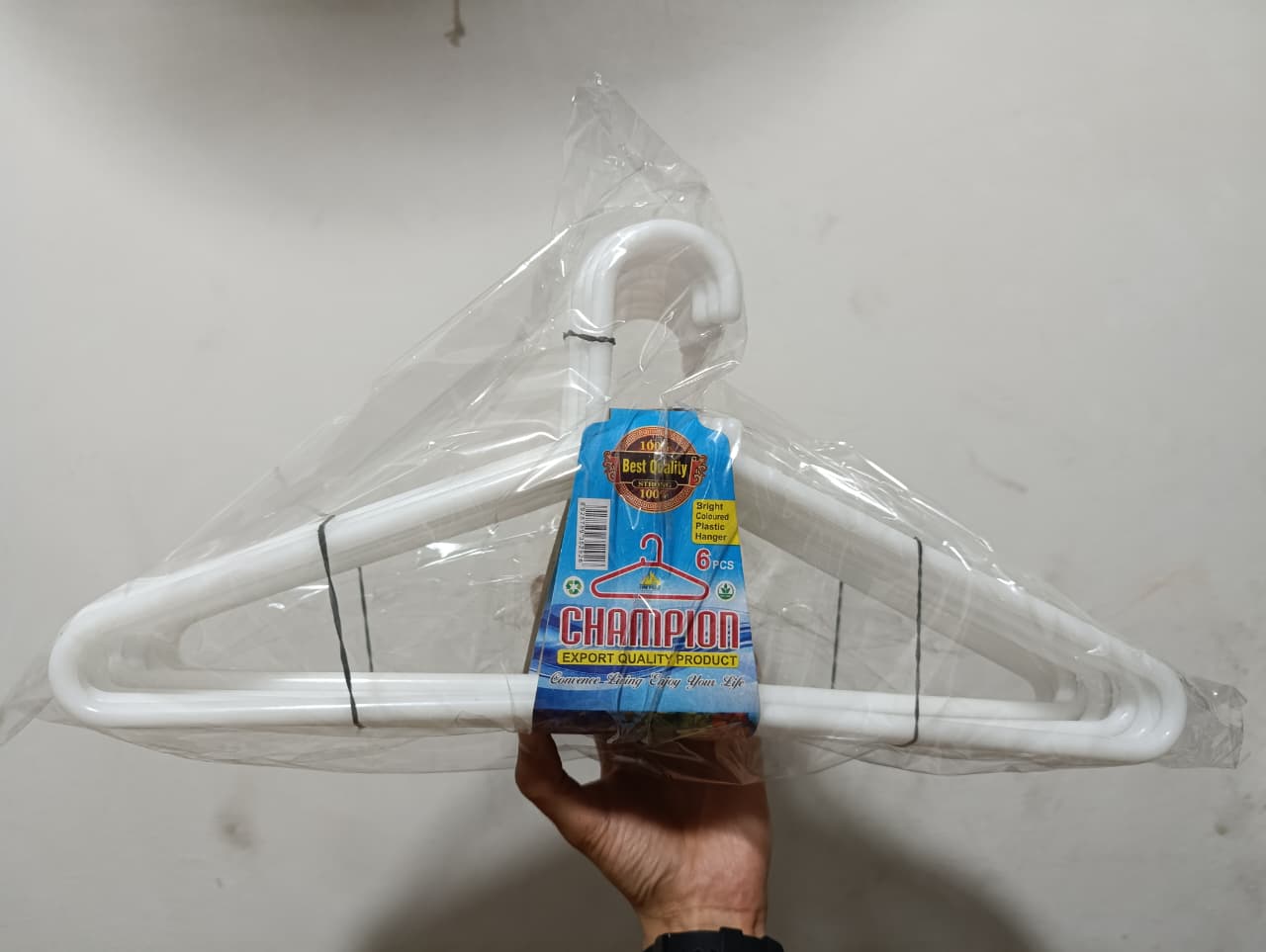 Champion White Plastic Hangers | Bright & Shiny Export Quality (Pack of 12)